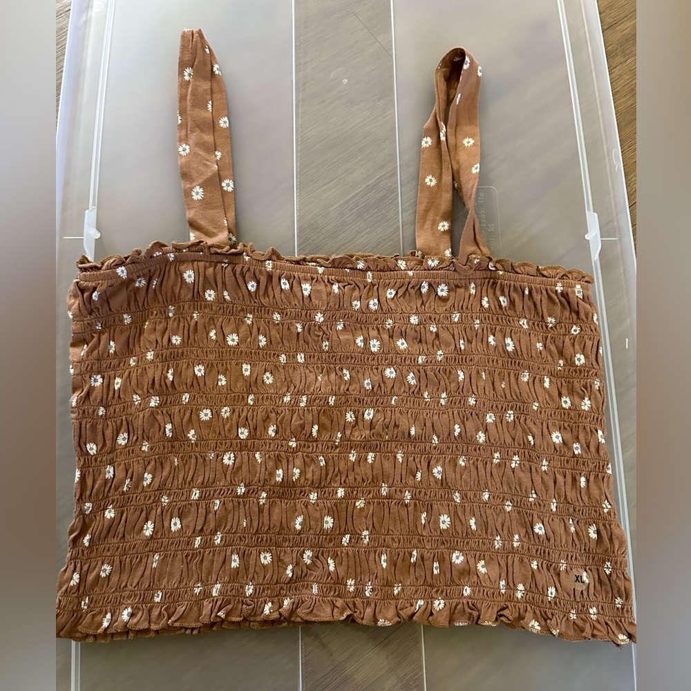 American Eagle Outfitters Brown Smocked Daisy Tank Top
